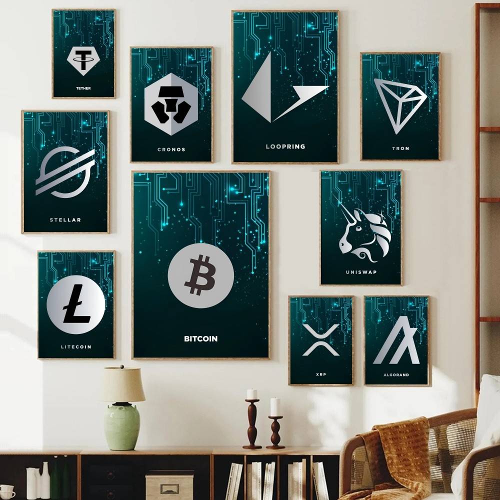Office Tech Decor - Pôster de Símbolo Cripto Tech Circuit,