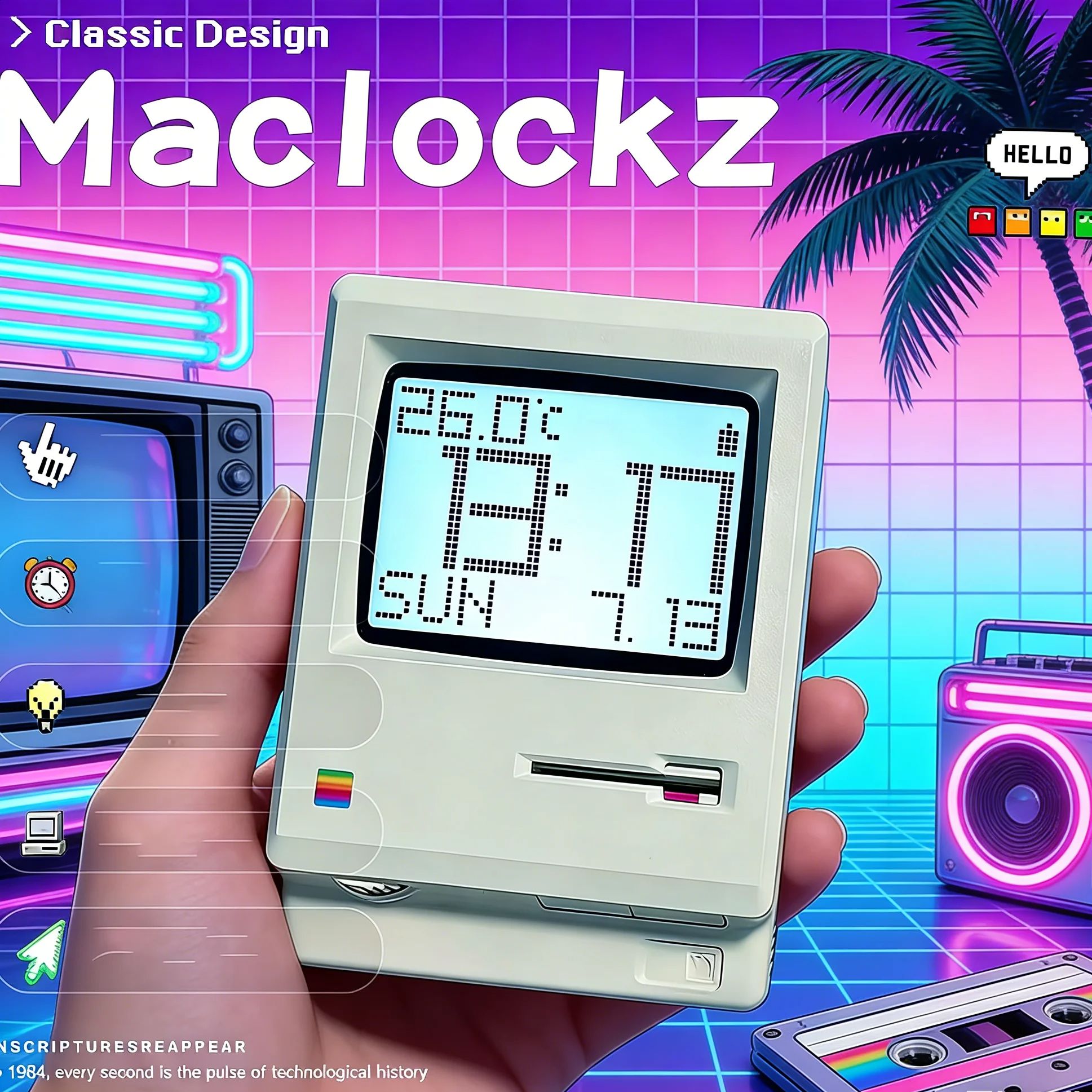 Office Tech Decor - Retro nostálgico maclock despertador estilo computador