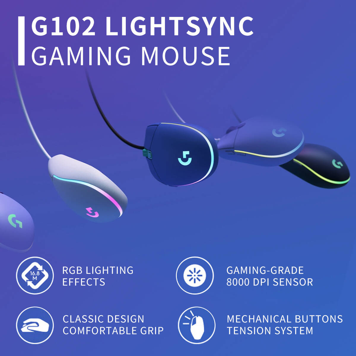 Mouse Gamer Logitech G203 RGB, - Logitech Mouse G203 avaliação e preço